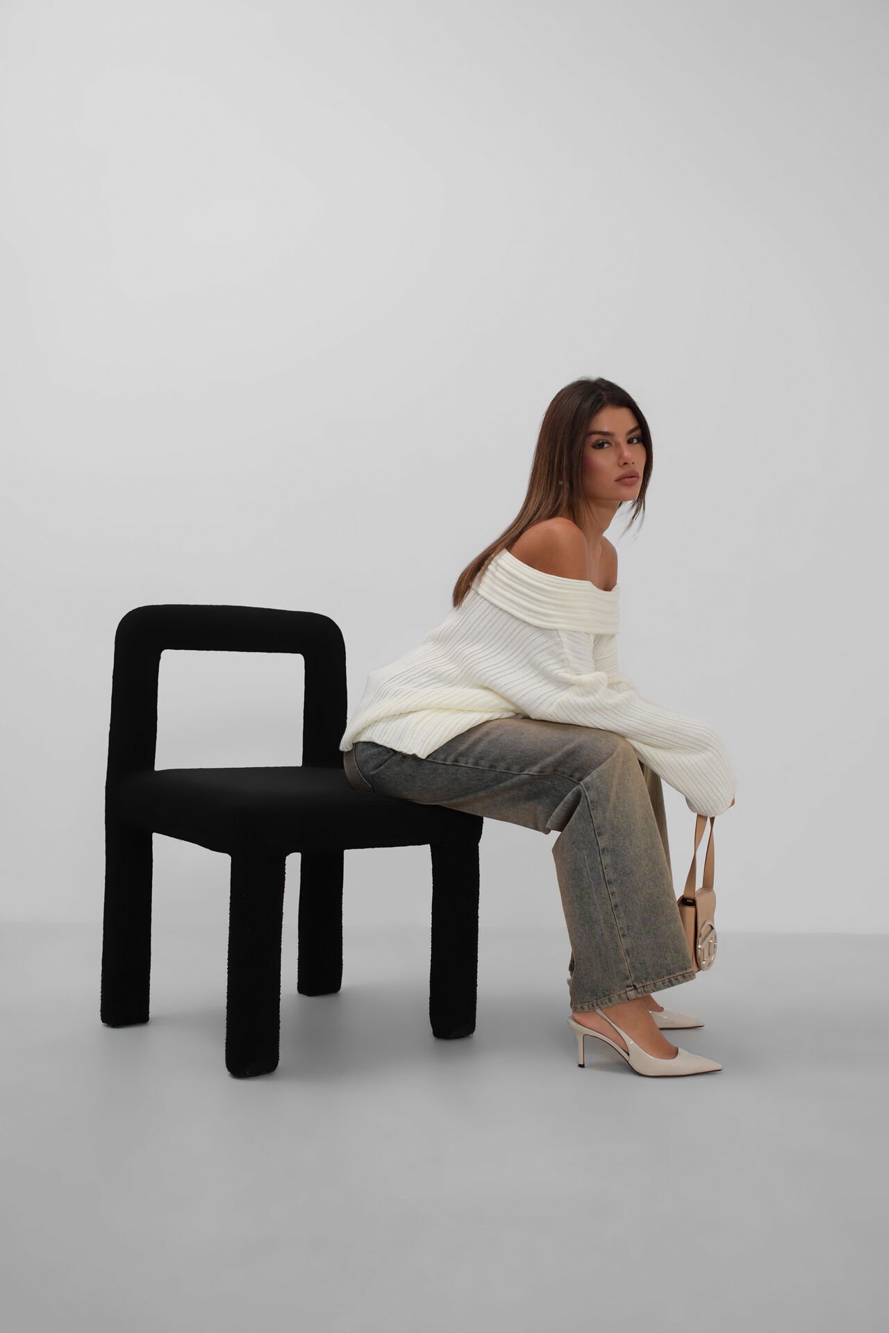 Wholesale Boat Neck Ribbed Knitted Sweater