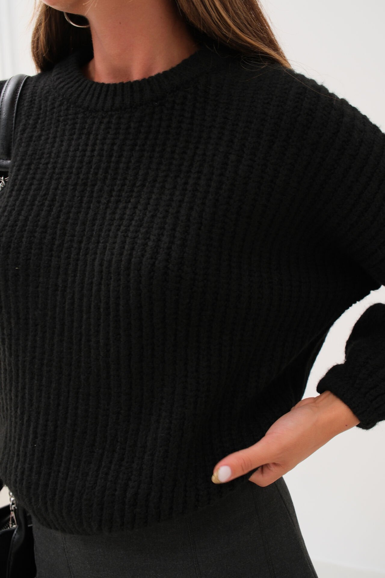 Toptan Oversize Siyah Örgü Kazak