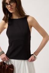 Wholesale Back Ribbon Detail Black Blouse
