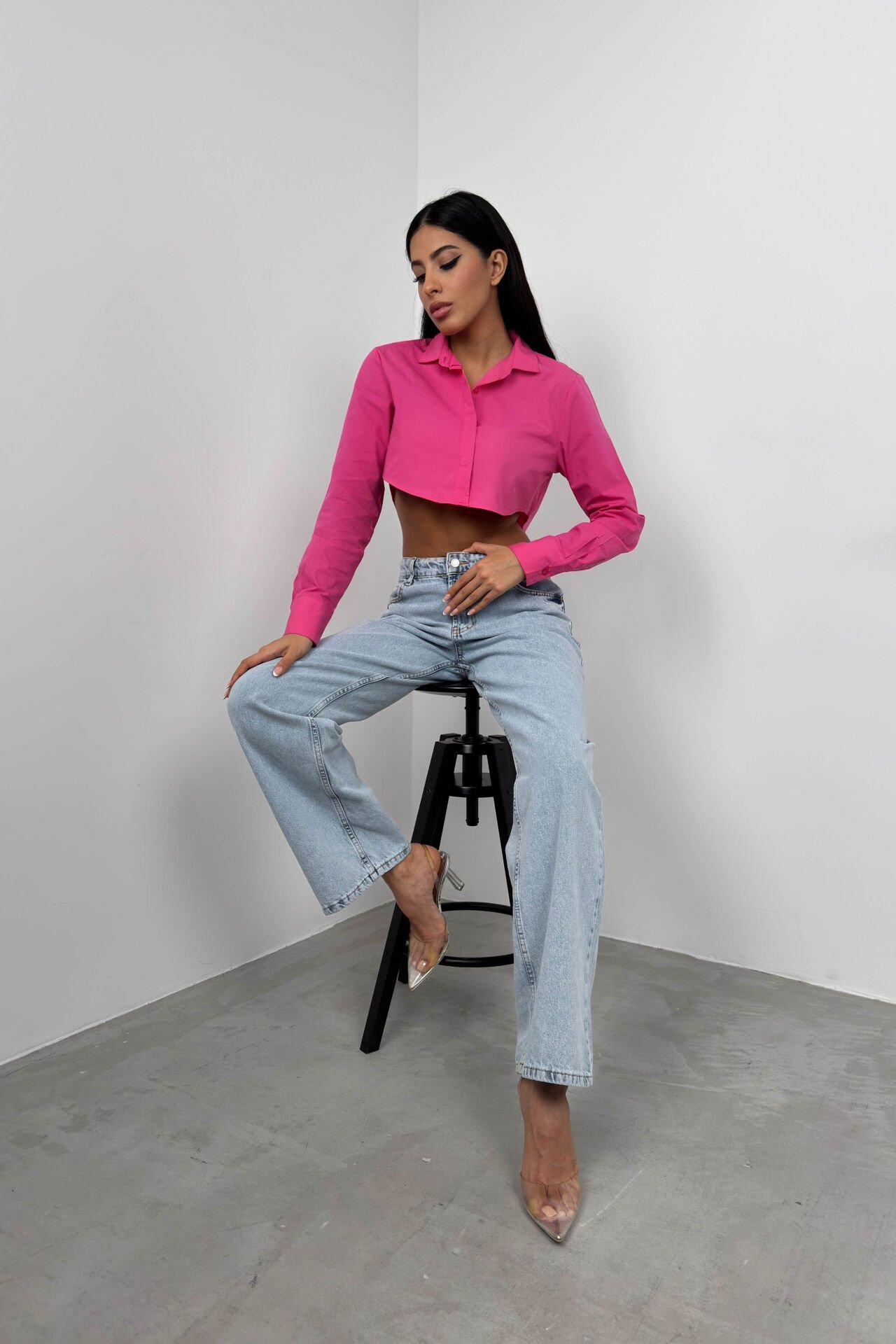 Wholesale Cuff Detail Crop Shirt