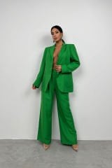 Toptan Bel Katlamalı Yeşil Pantolon Blazer Ceket Takım