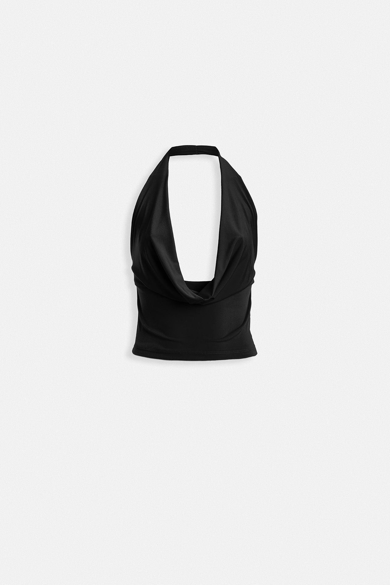 Toptan Degaje Yaka Crop Siyah Bluz