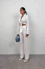 Wholesale Tied Ecru Crop Jacket Trouser Set