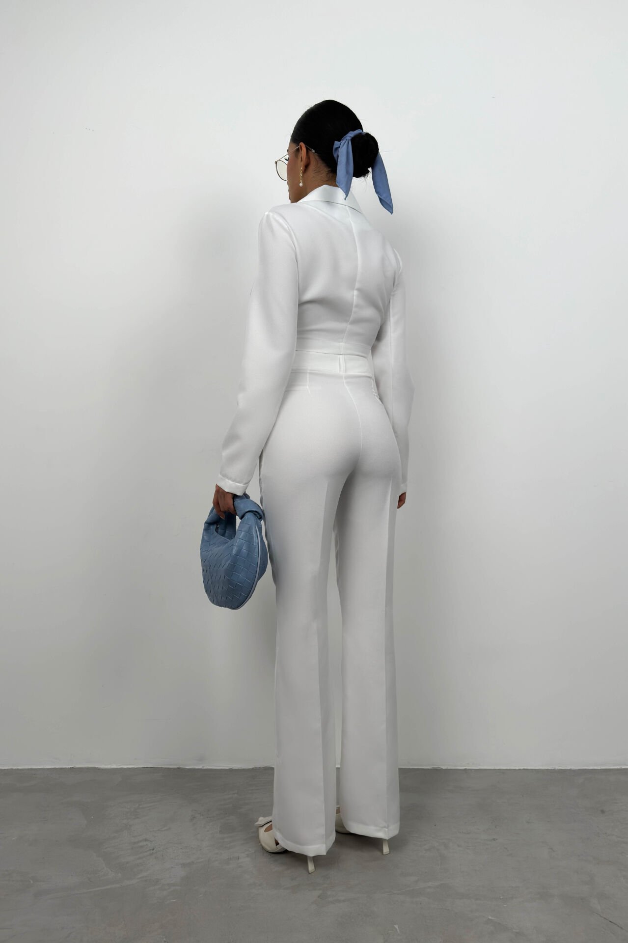 Toptan Bağlamalı Ekru Crop Ceket Pantolon Takım