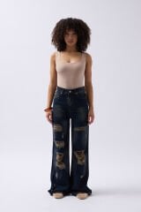 Wholesale Laser Washed Wide Leg Jeans