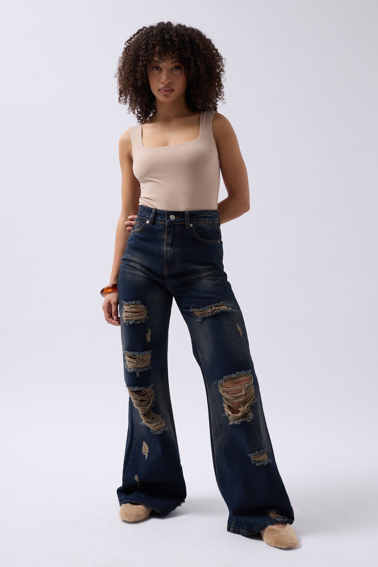 Wholesale Laser Washed Wide Leg Jeans