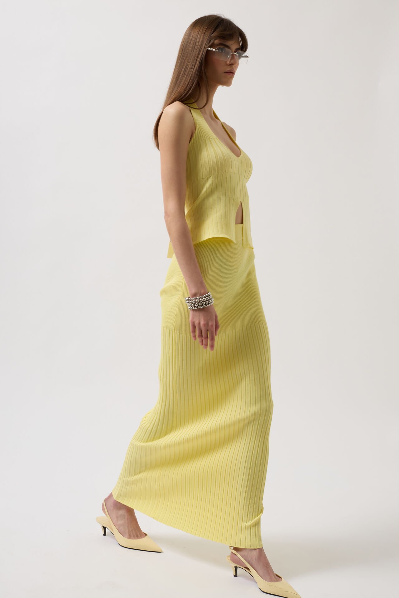 Оптовая продажа с высокой талией, текстурированная желтая юбка