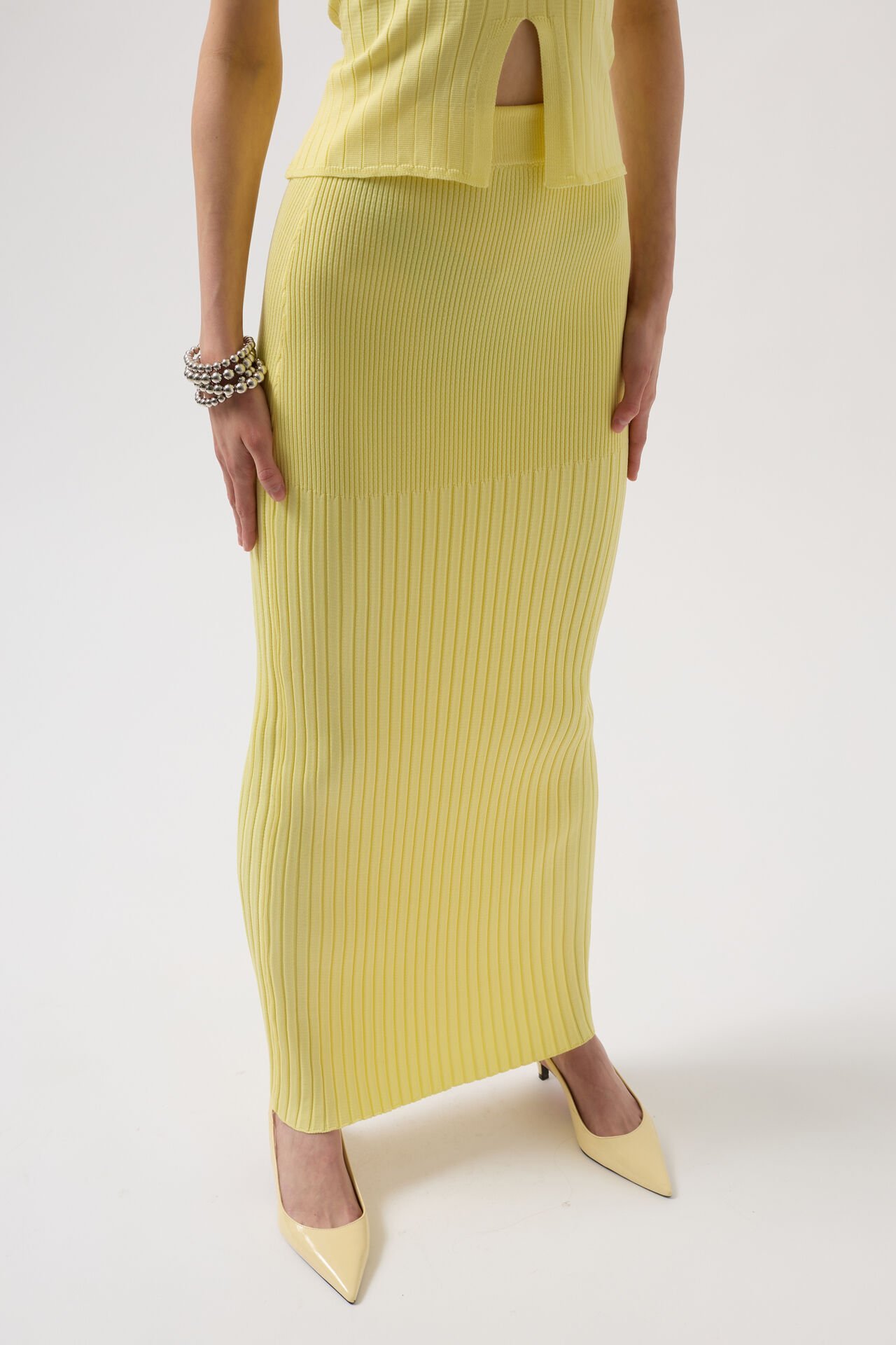 Оптовая продажа с высокой талией, текстурированная желтая юбка