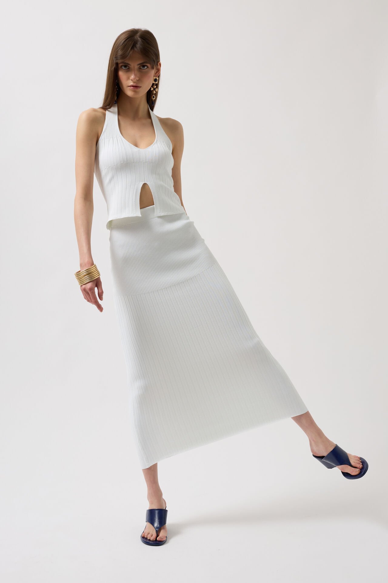 Оптовая продажа с высокой талией, текстурированная белая юбка