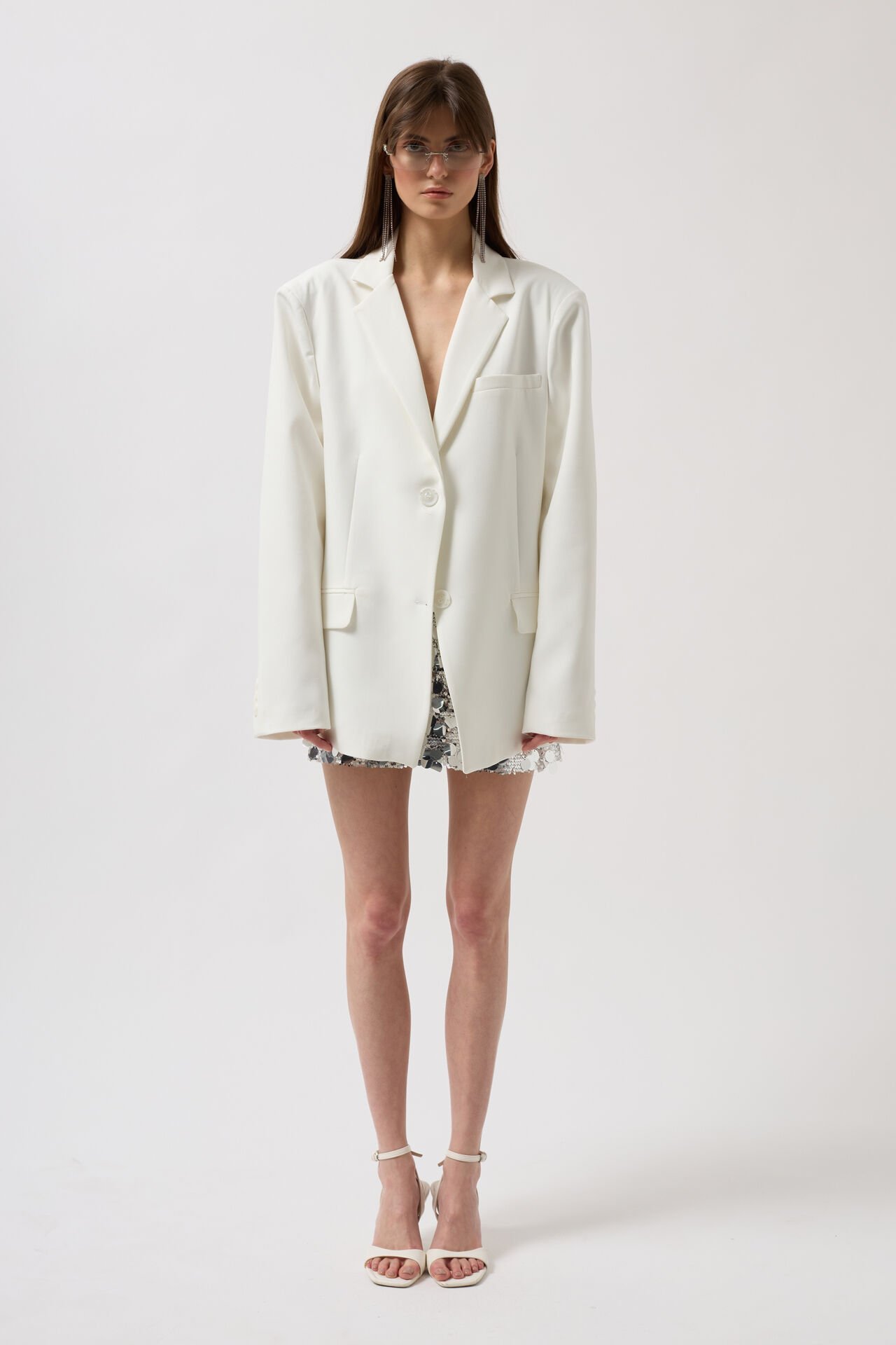 Toptan Basic Oversize Beyaz Ceket