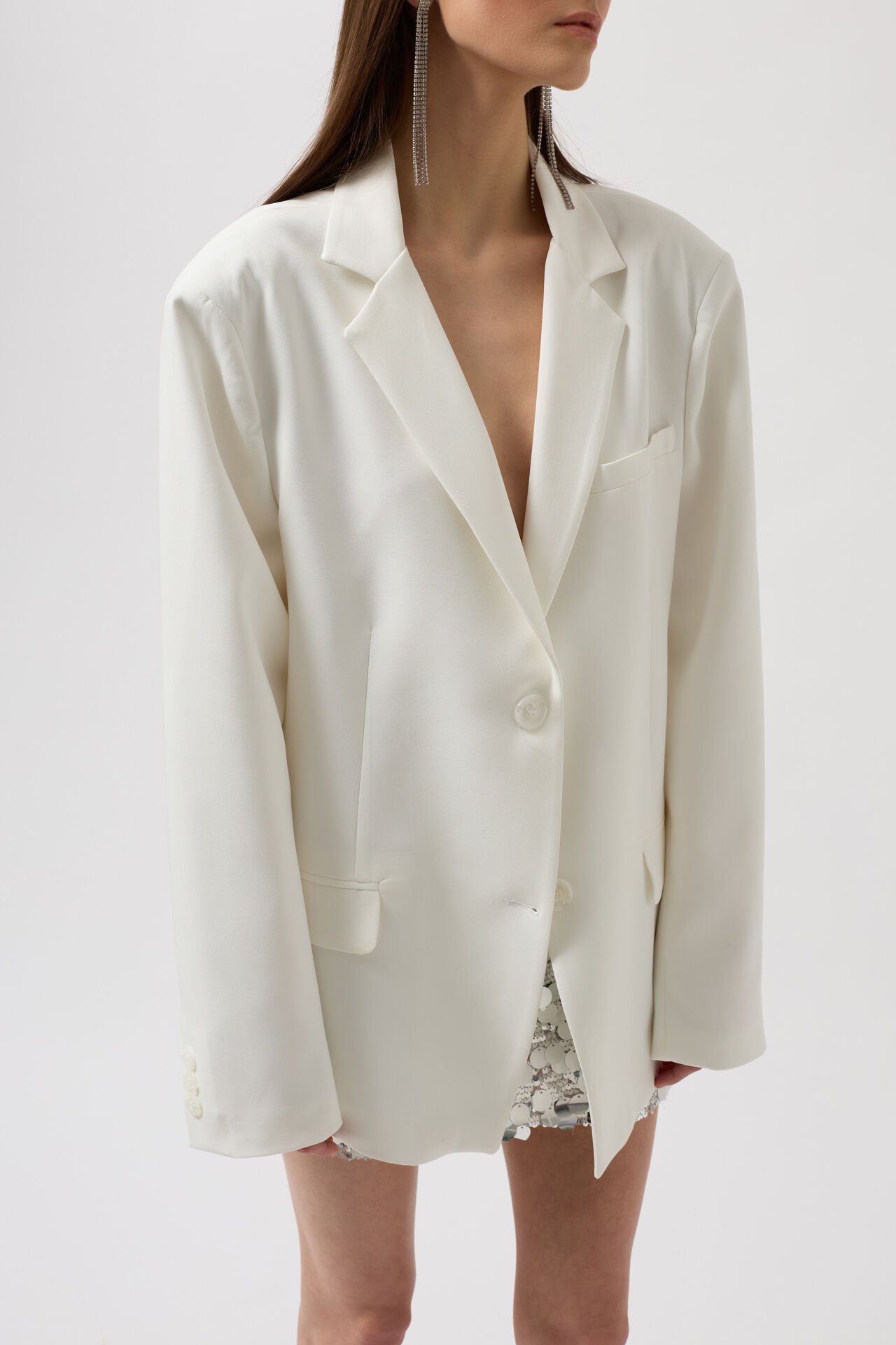 Toptan Basic Oversize Beyaz Ceket