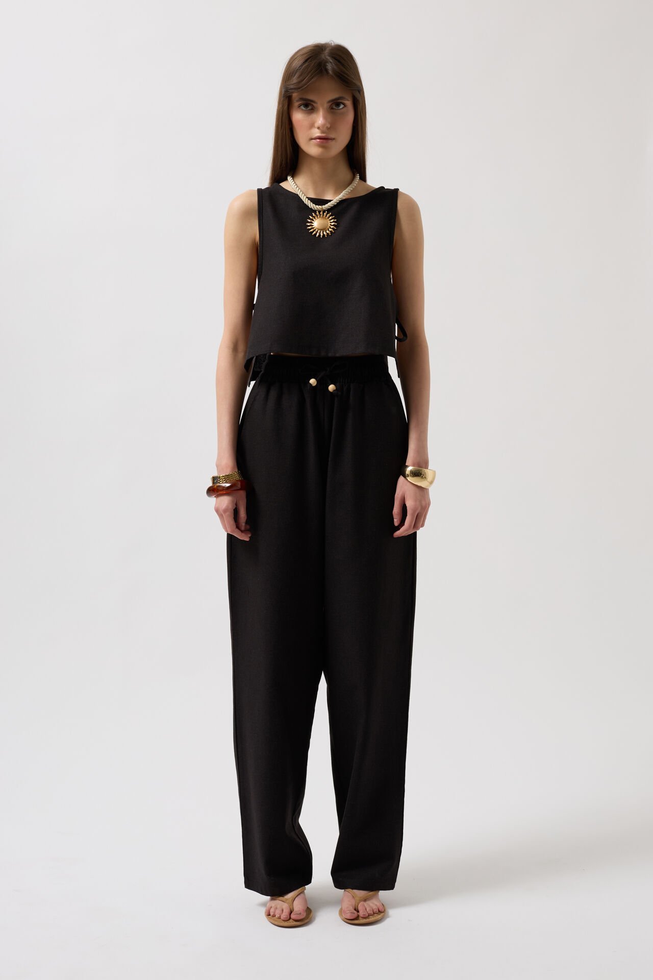Wholesale Side Tie Crop Black Blouse