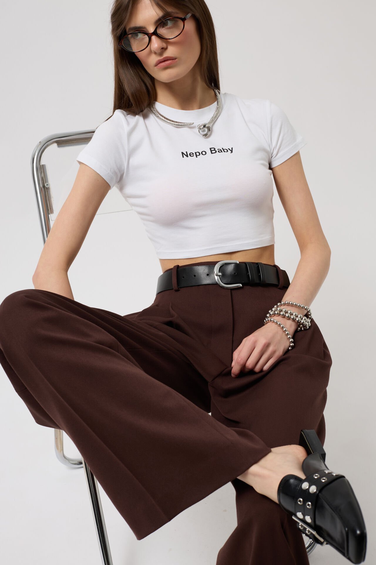 Toptan Nepo Baskılı Crop Beyaz T-Shirt