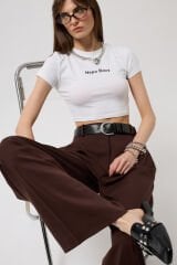 Toptan Nepo Baskılı Crop Beyaz T-Shirt