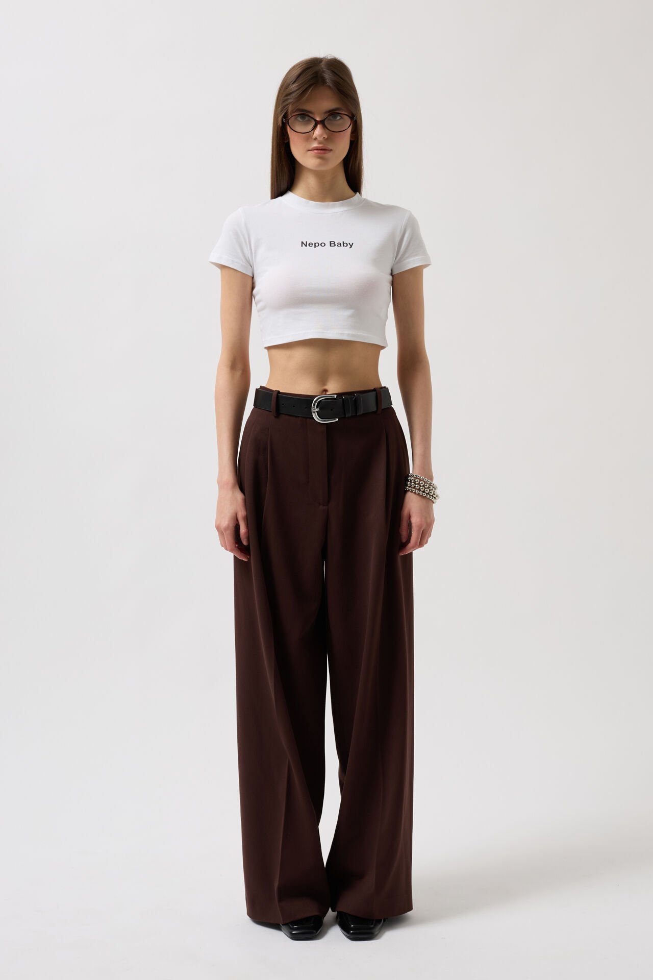 Toptan Nepo Baskılı Crop Beyaz T-Shirt