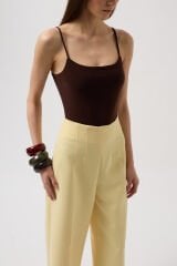 Toptan İp Askılı Kahverengi Bodysuit