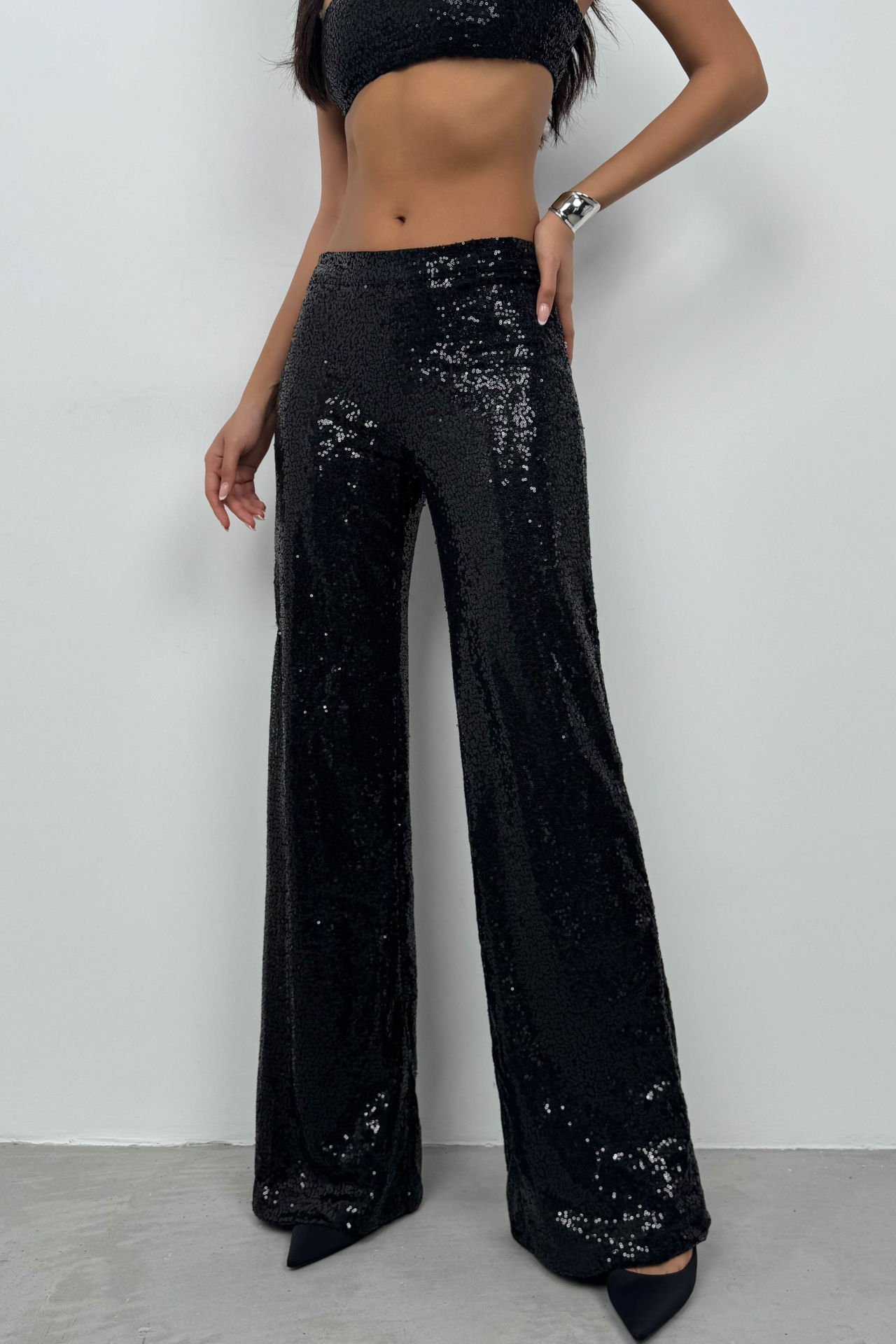 Toptan Payetli Wide Leg Pantolon
