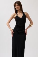 Wholesale Accessories Detail Maxi Black Dress