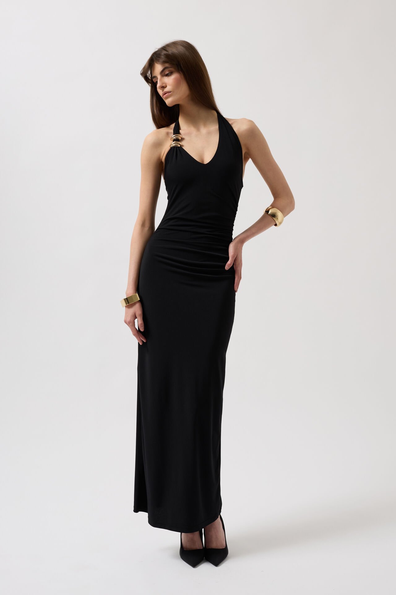 Wholesale Accessories Detail Maxi Black Dress
