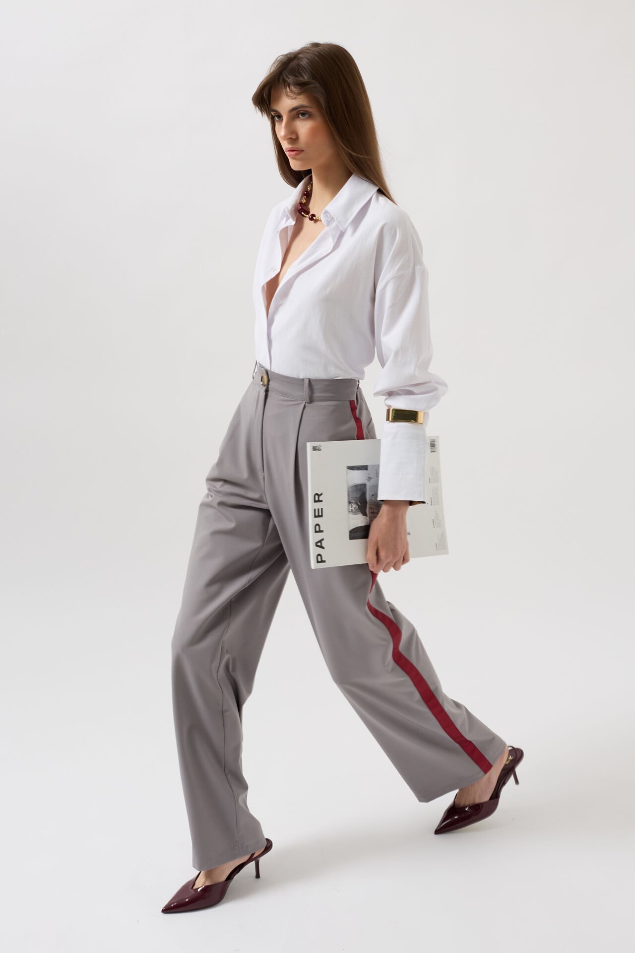 بنطلون Palazzo رمادي مخطط للبيع بالجملة