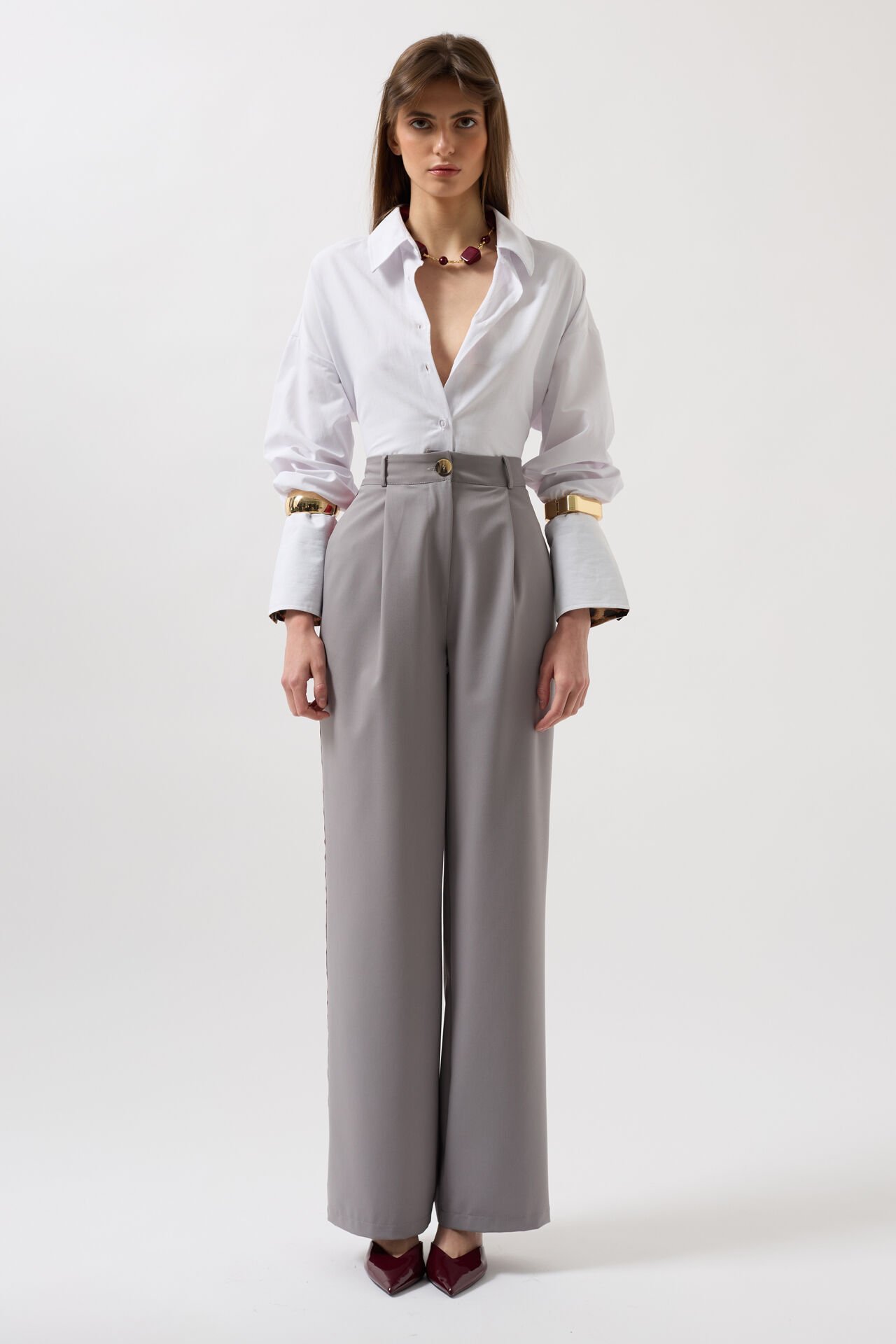 بنطلون Palazzo رمادي مخطط للبيع بالجملة