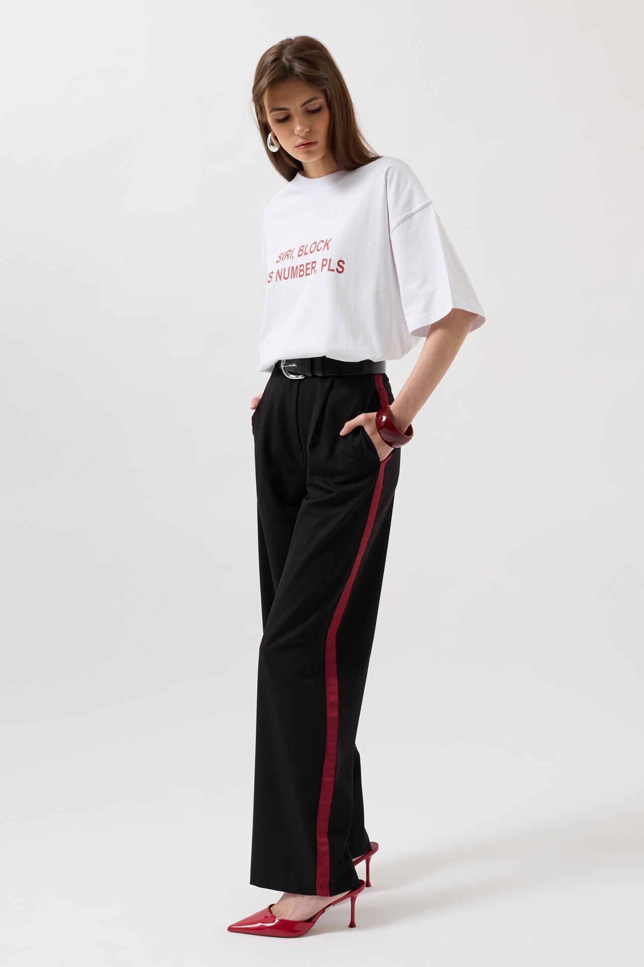 بنطلون Palazzo أسود مخطط للبيع بالجملة