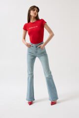 Toptan Yüksek Bel Basic Skinny Buz Mavi Jean
