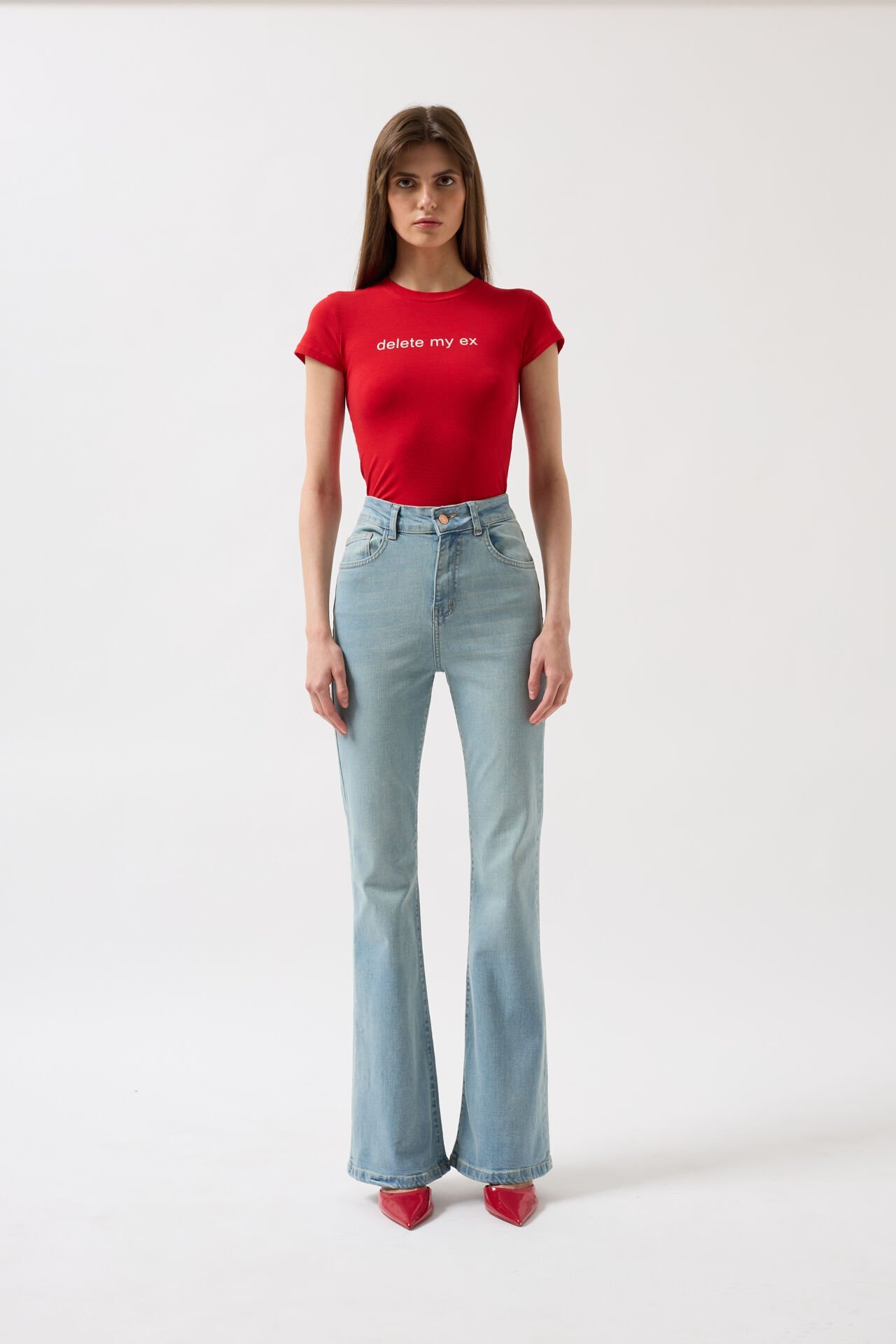 Toptan Yüksek Bel Basic Skinny Buz Mavi Jean