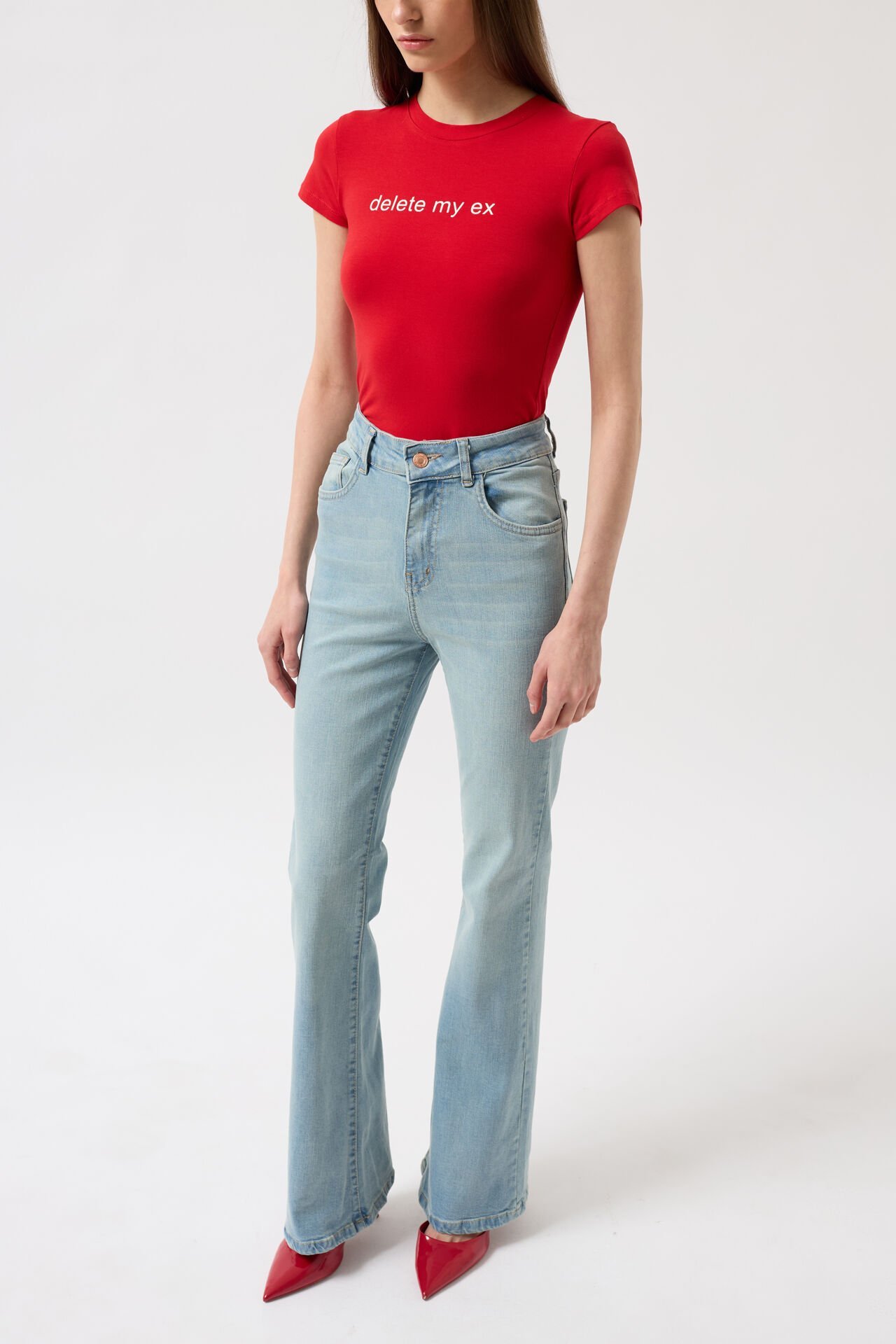 Toptan Yüksek Bel Basic Skinny Buz Mavi Jean