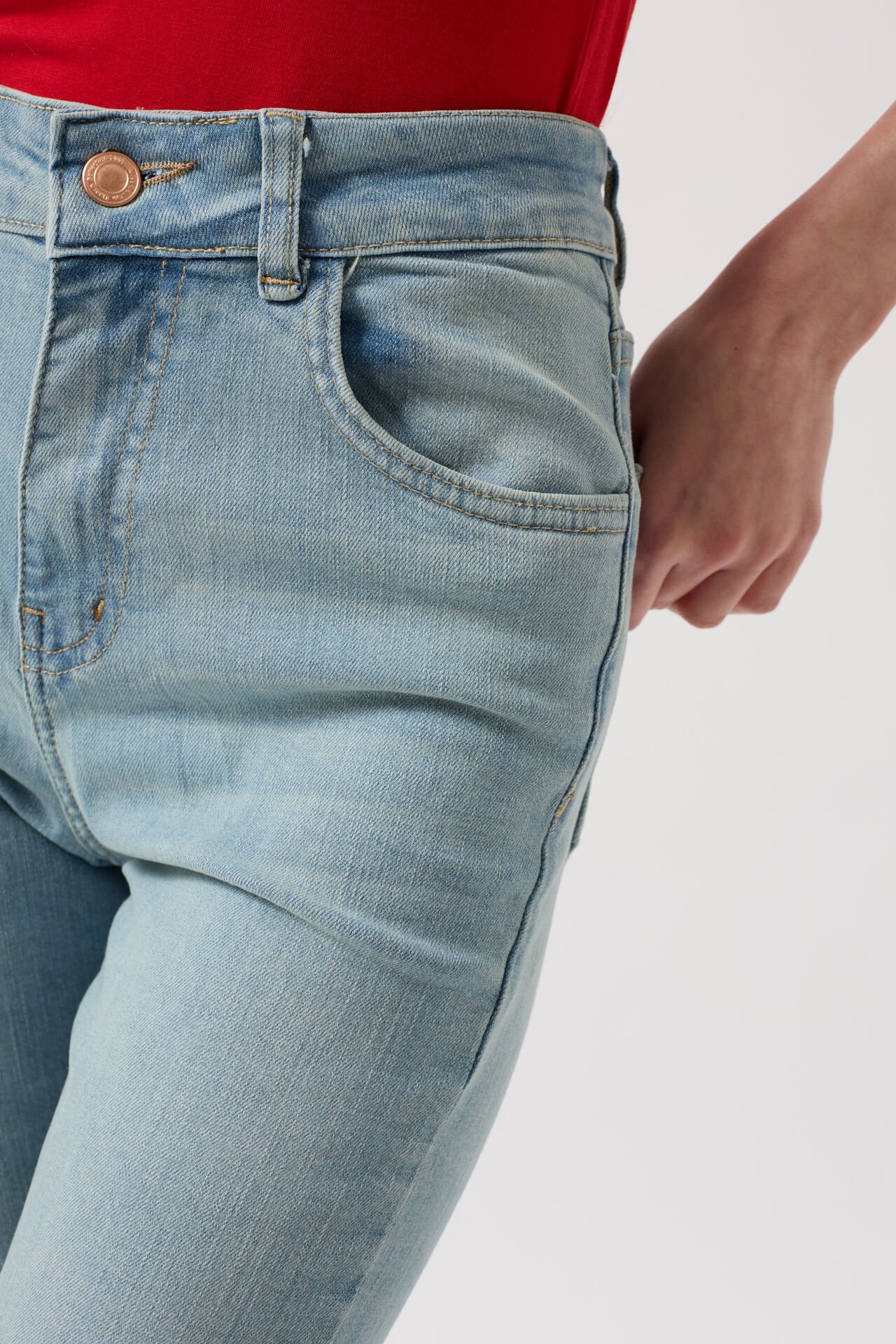 Toptan Yüksek Bel Basic Skinny Buz Mavi Jean