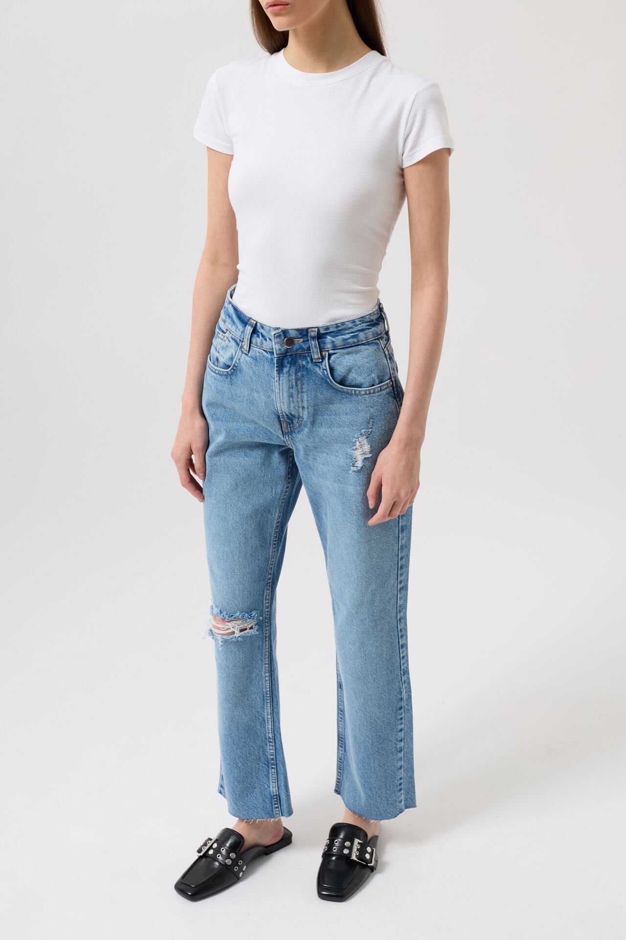Toptan Lazer Kesim Yüksek Bel Mavi Jean