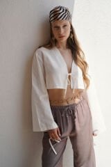 Wholesale Tie Detail Long Sleeve White Blouse