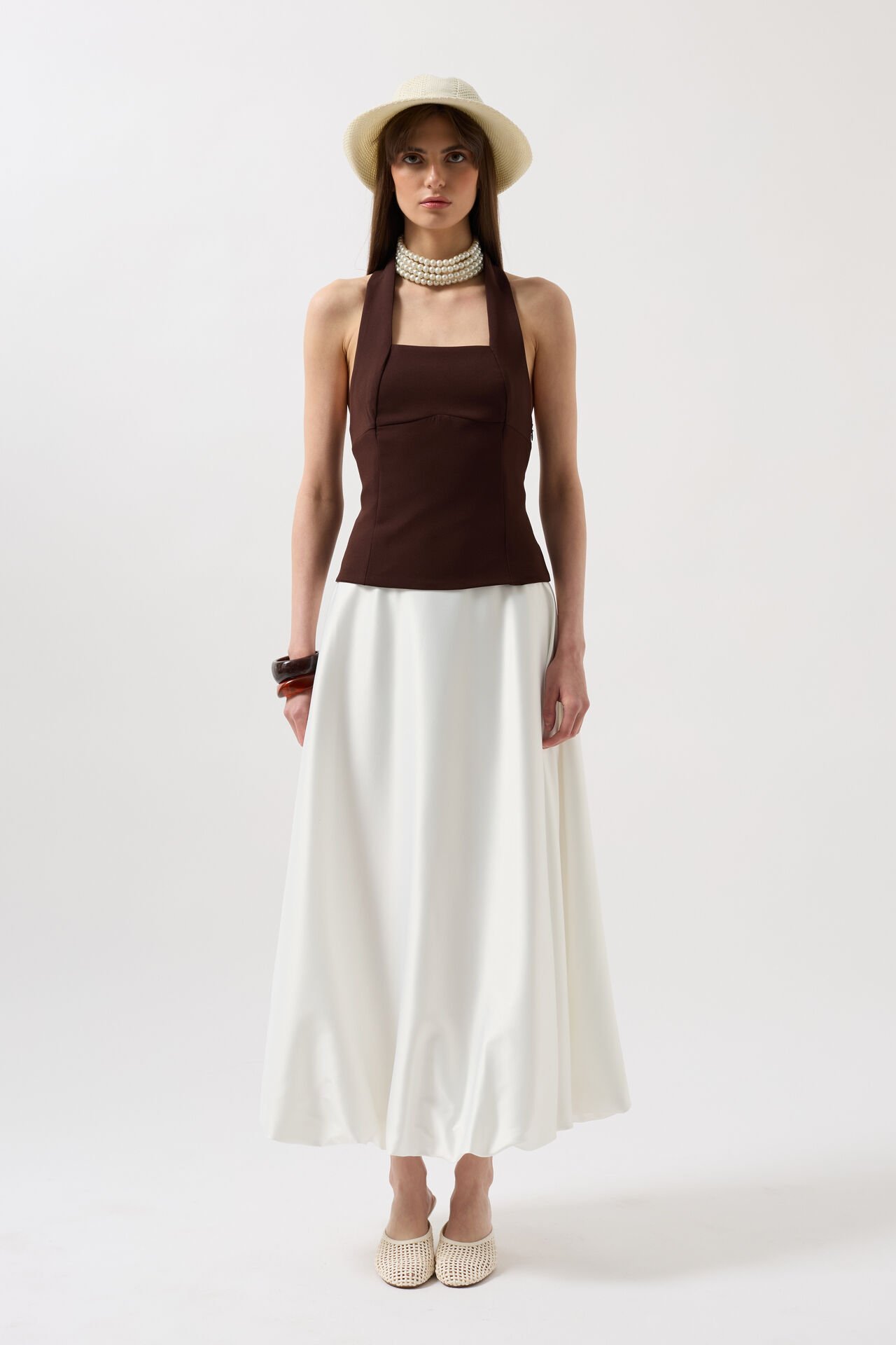 Wholesale Thick Strappy Crop Brown Blouse
