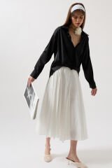 Wholesale Waist Pleated Crop Satin Black Shirt