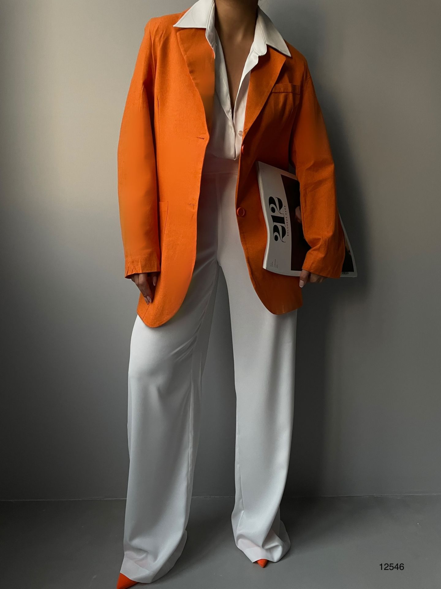 Toptan Oversize Turuncu Keten Ceket