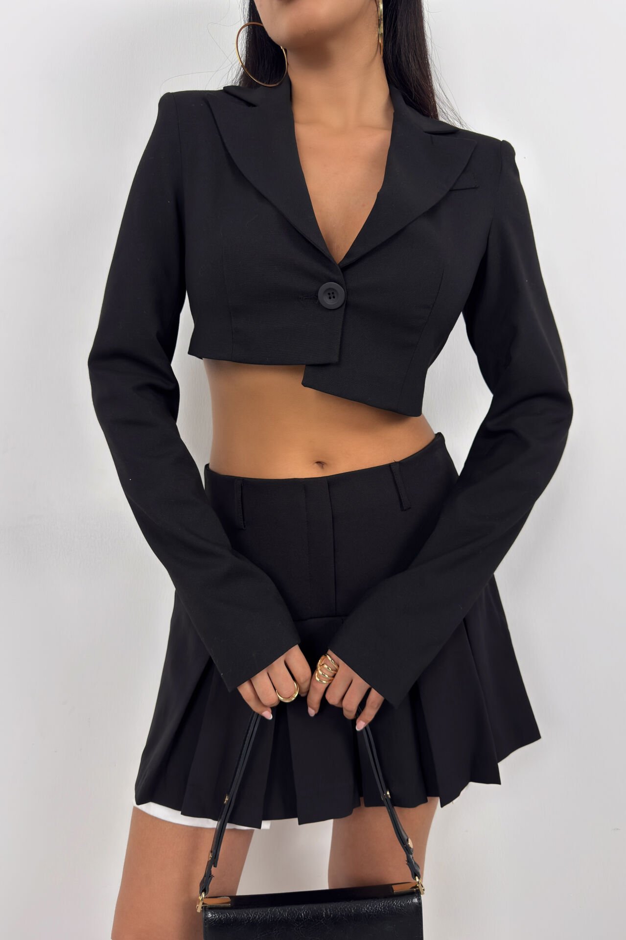 Wholesale Asymmetrical Single Button Black Jacket