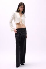 Wholesale Front Tie Black Satin Trousers