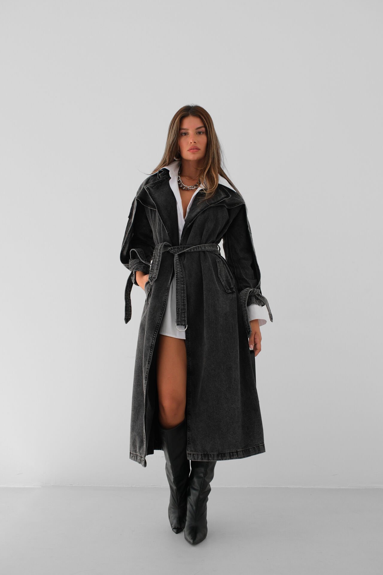 Wholesale Denim Grey Trench Coat