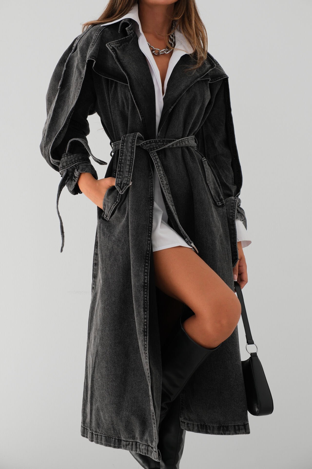 Wholesale Denim Grey Trench Coat