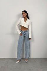 Wholesale Asymmetrical Single Button White Jacket