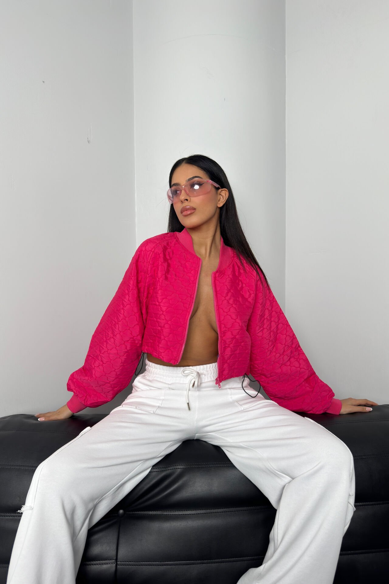 Wholesale Quilted Bomber Fuchsia Jacket