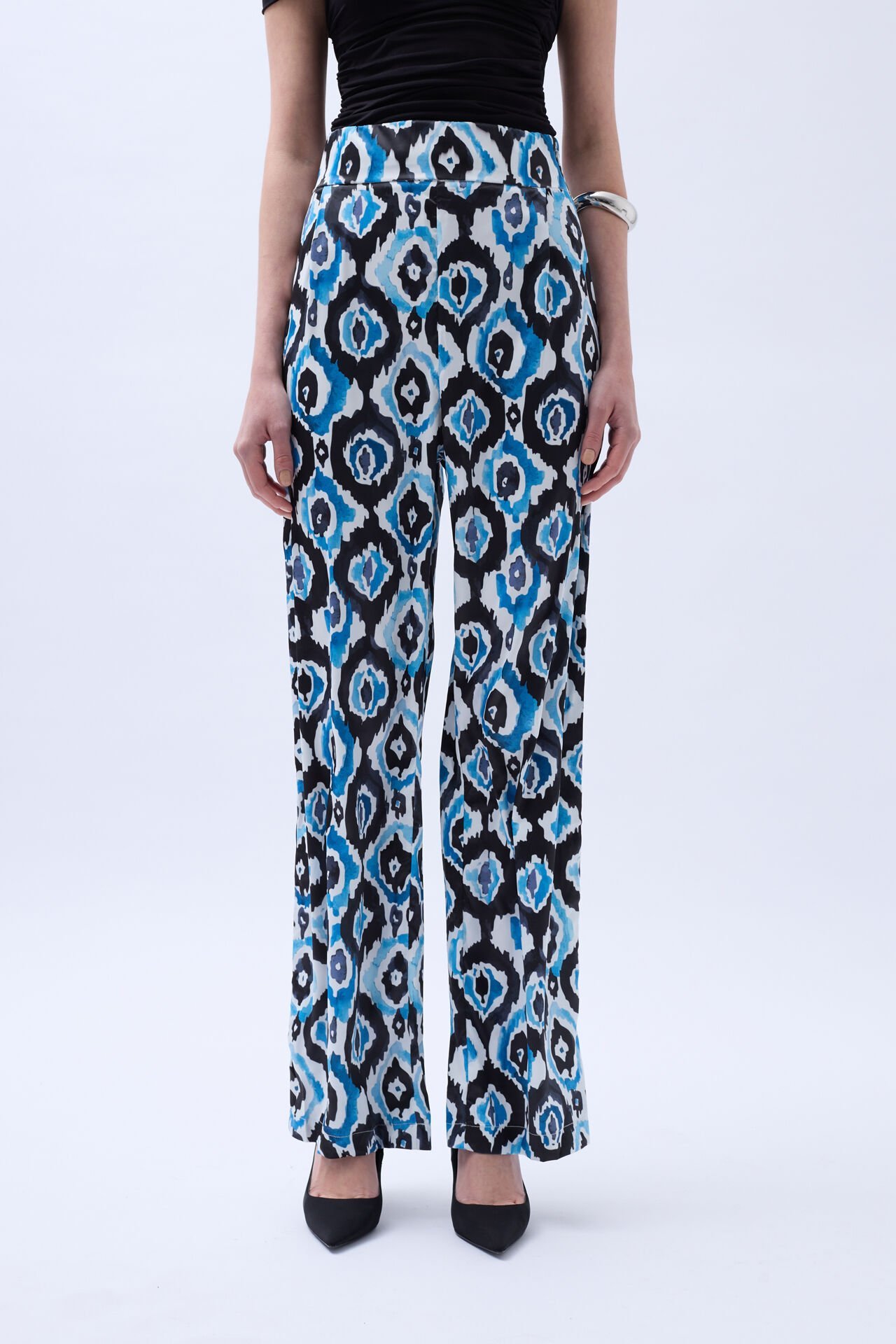 Toptan Desenli Saten Mavi Pantolon