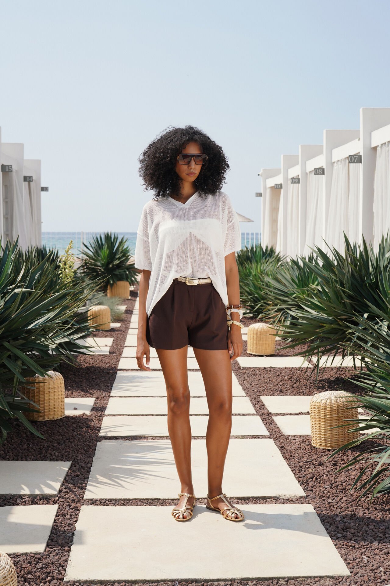 Wholesale Pleated High Waist Brown Shorts