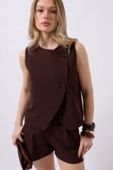 Wholesale Side Buttoned Woven Brown Vest