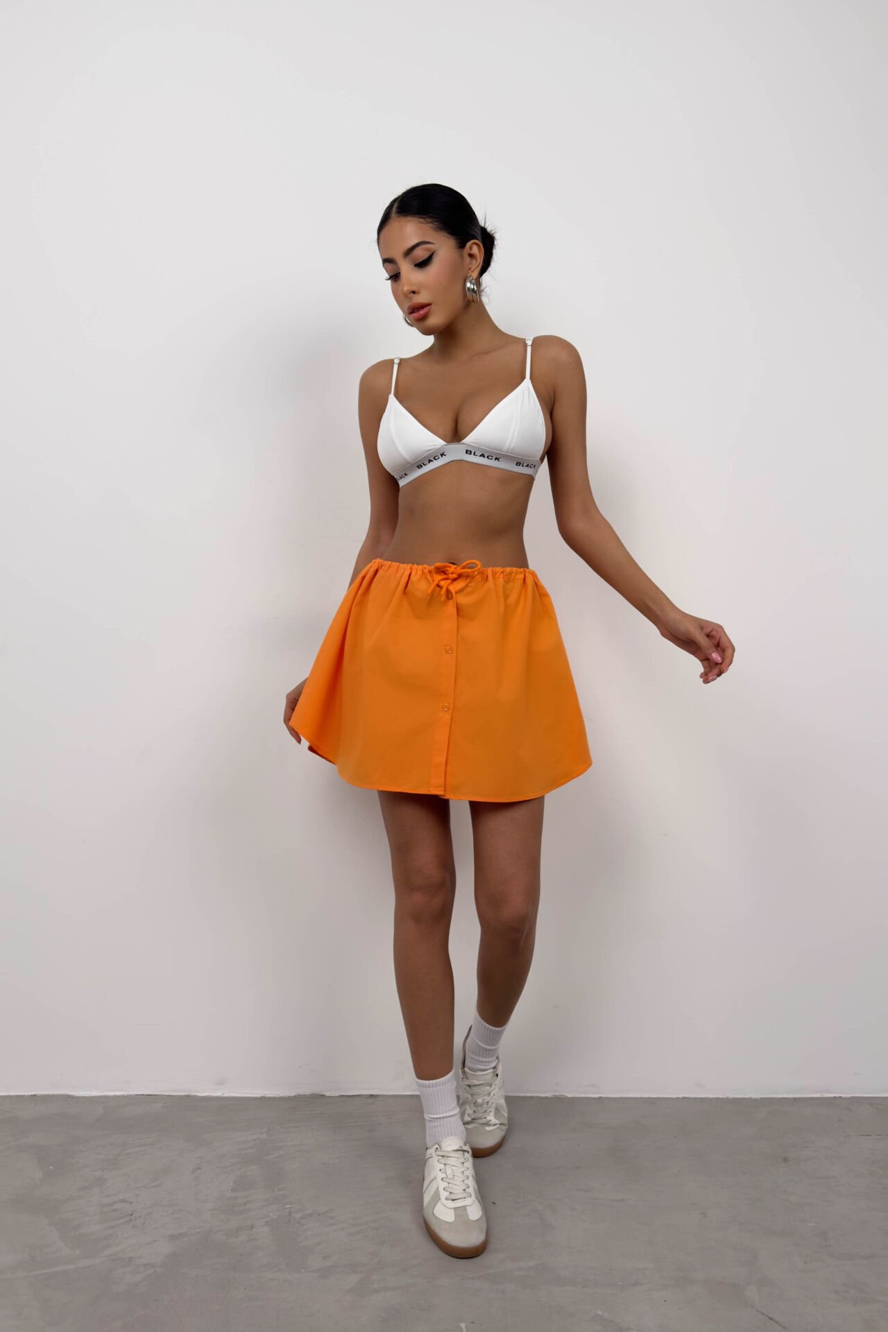 Buttoned Mini Skirt with Elastic Waist