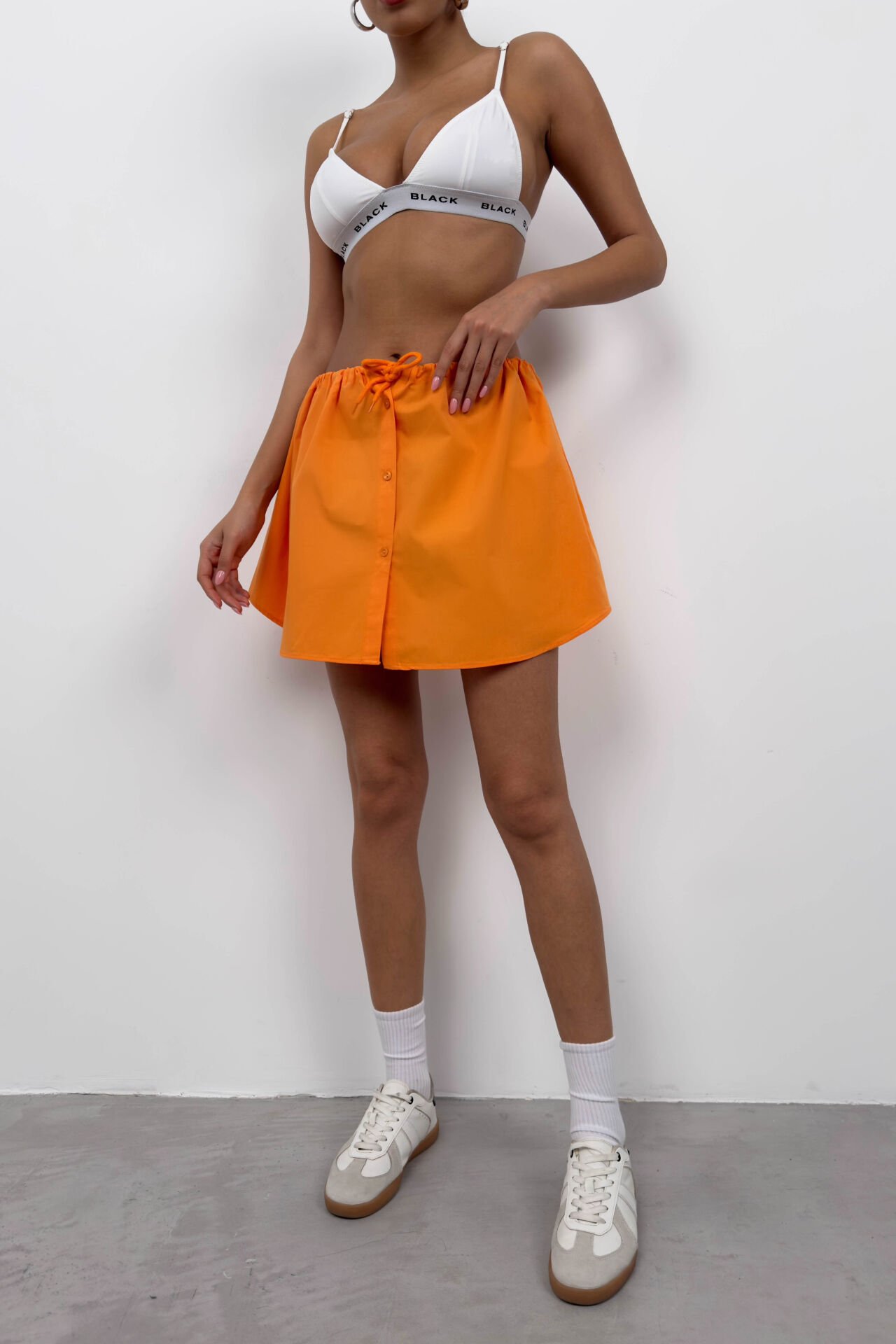 Buttoned Mini Skirt with Elastic Waist