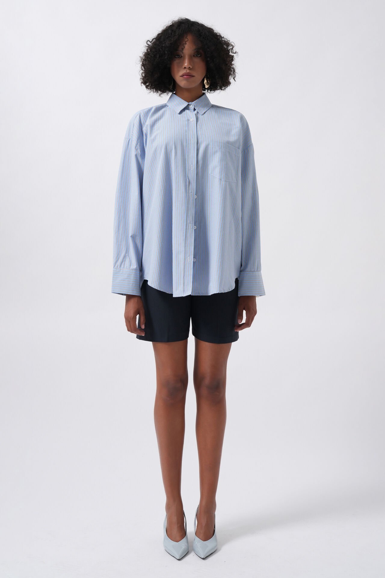 Wholesale Striped Pocket Detail Blue Shirt
