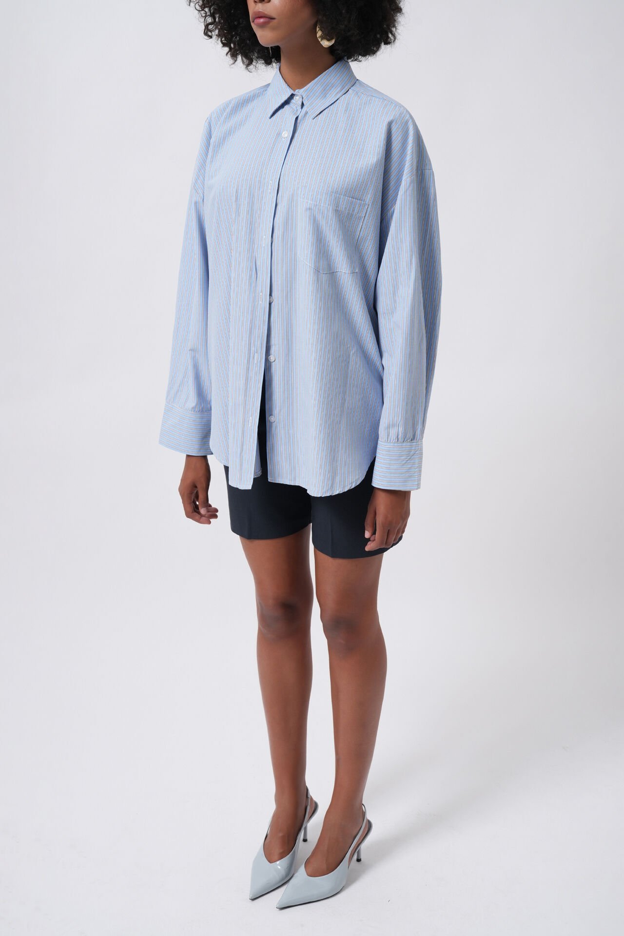 Wholesale Striped Pocket Detail Blue Shirt