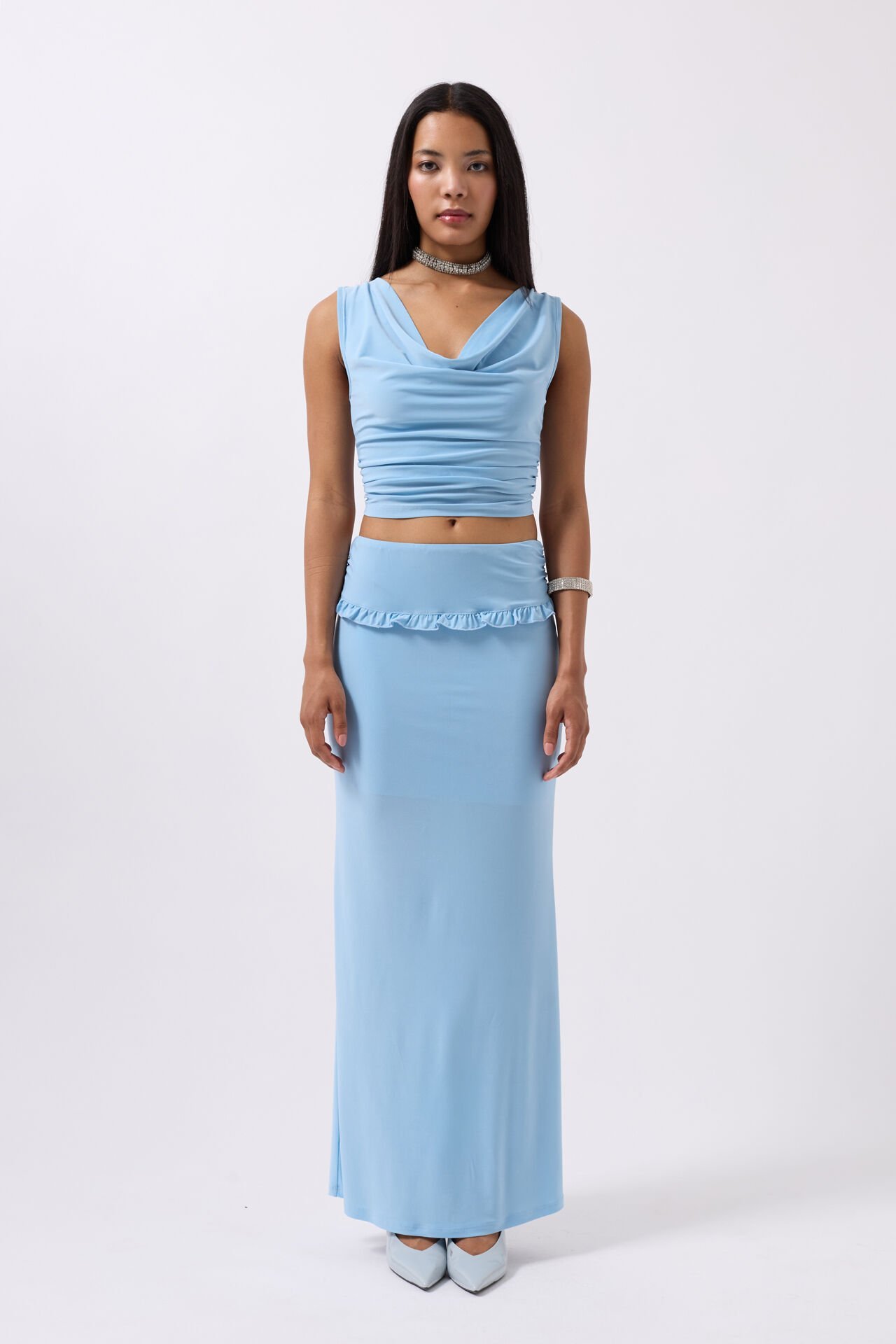 Toptan Degaje Yaka Mavi Crop