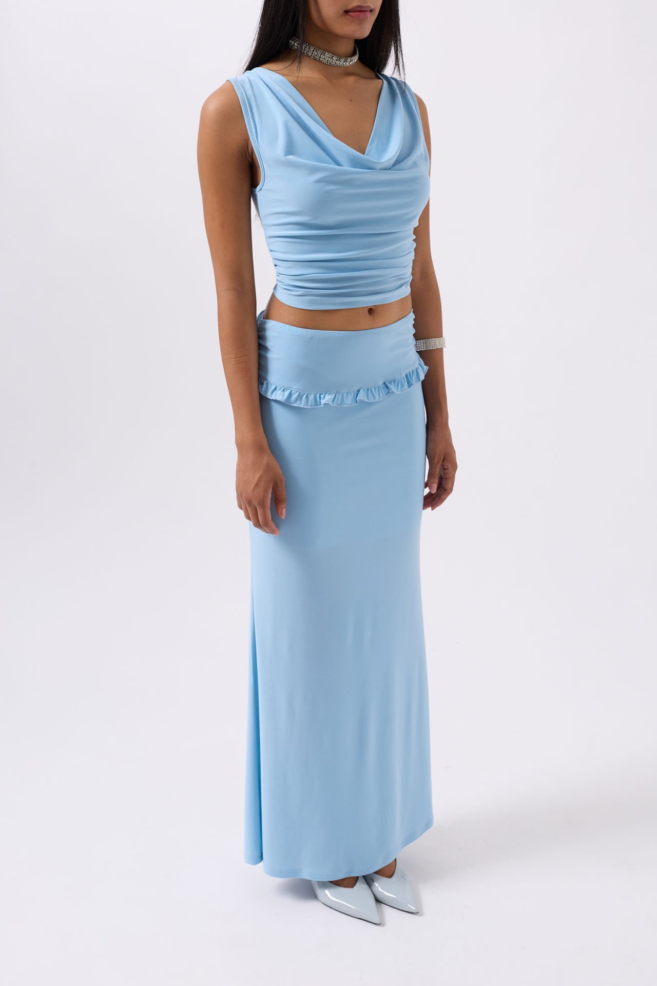 Toptan Degaje Yaka Mavi Crop